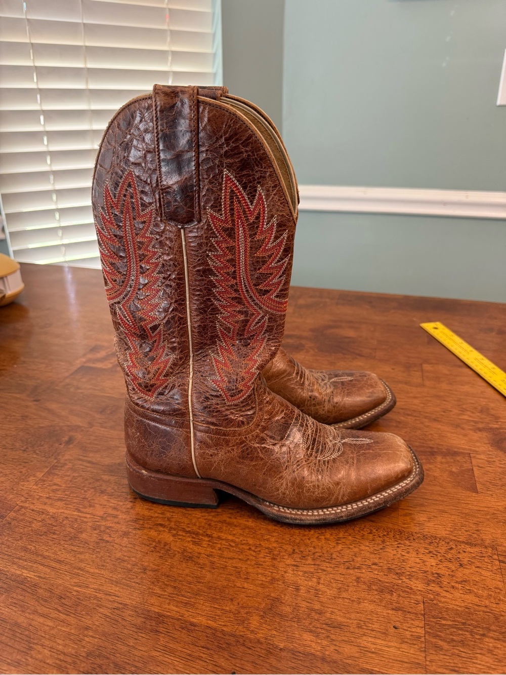 Horse Power Cowboy Boots Men 5 Distressed Brown Leather Wide Square Toe HP 1519